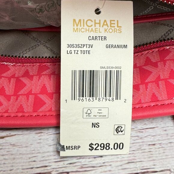 MICHAEL KORS Logo Carter Large Top Zip Tote Bag - Geranium - Picture 6 of 6
